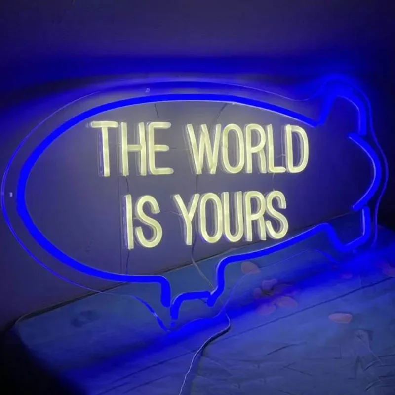 The World Is Yours Plane Neon Sign Pub Music Bar Decor LED Light Sign Bar Wall Decoration Party Decor Itaewon Class Neon Lightr