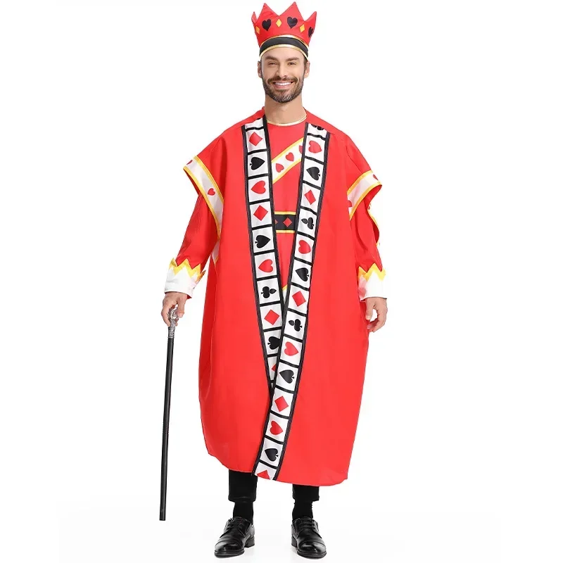 

Adult Kids Alice Poker King Cosplay Robe Crown Suit Mens Halloween Red King Of Hearts Costume Carnival Party Outfit