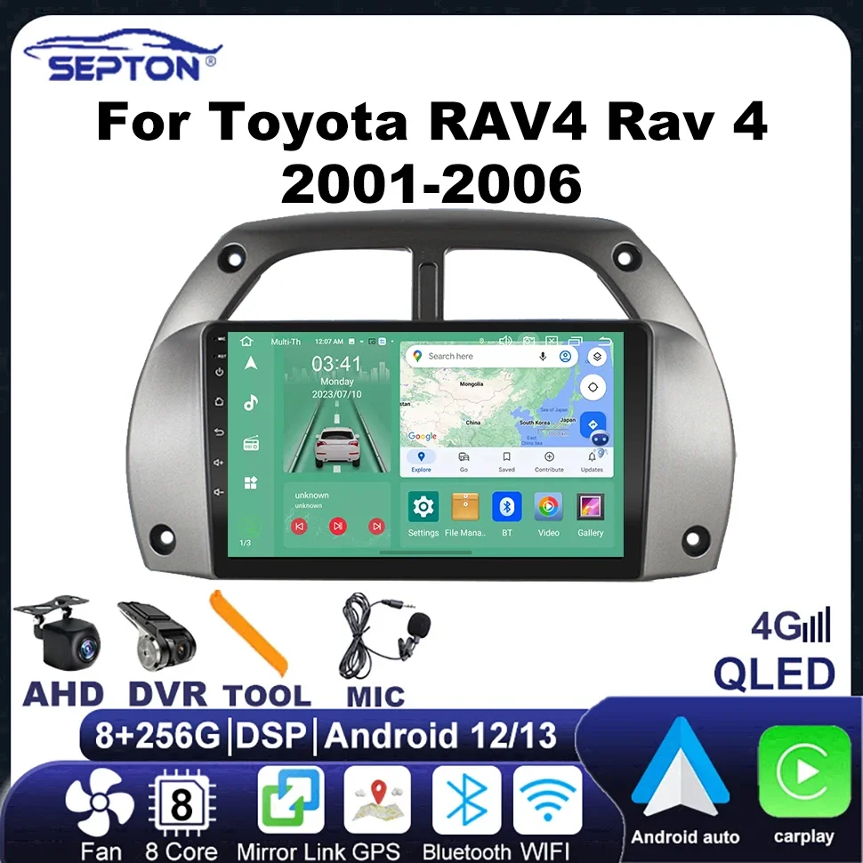 

SEPTON Android Car Radio Multimedia Video Player For Toyota RAV4 Rav 4 2001-2006 Navigation GPS Carplay 8+128G Head Unit 2Din 4G