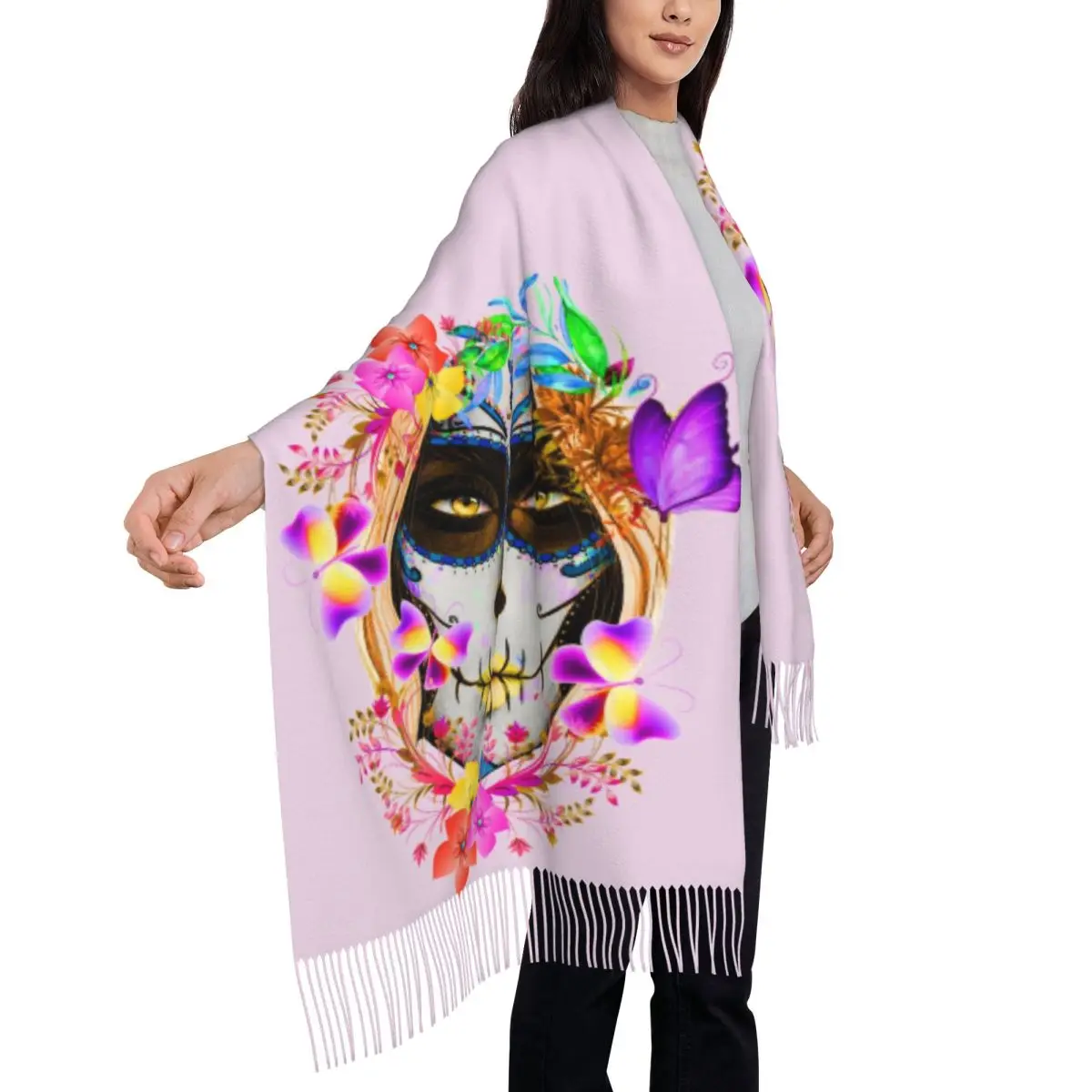 Impressão personalizada catrina mexicano açúcar crânio senhora cachecol feminino inverno outono cachecóis quentes dia dos mortos xales envoltórios