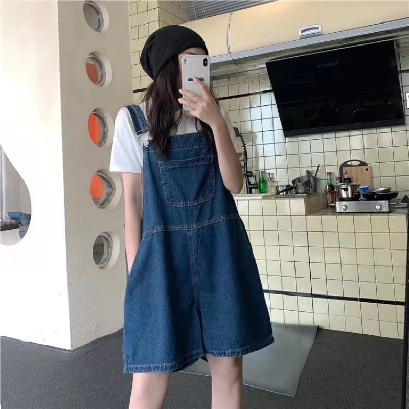 Women Denim Rompers Shorts Summer High Waisted Short Style Strappy Jeans Playsuits Korean Casual Loose Jumpsuit Overalls Shorts