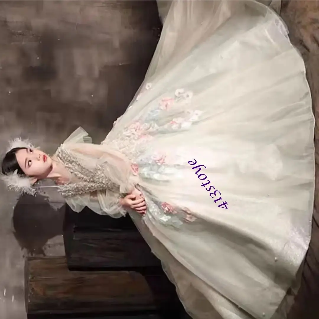 فستان فتاة فاخر مخصص من الكريستال الأخضر المريمية على شكل حرف a بأكمام طويلة للأطفال العربيات فستان الأميرة لحفلات الزفاف وأعياد الميلاد والعطلات