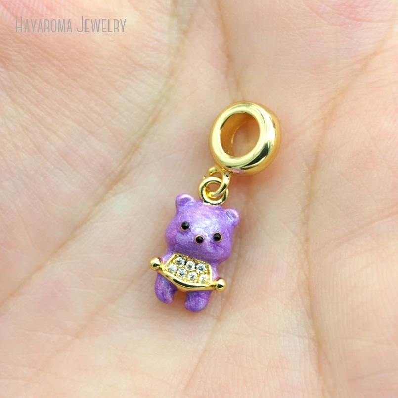 

2Pcs Invisible Setting Pendant Copper Gold Color Bear Animal Jewelry Purple Wholesale Enamel Charms PM52871