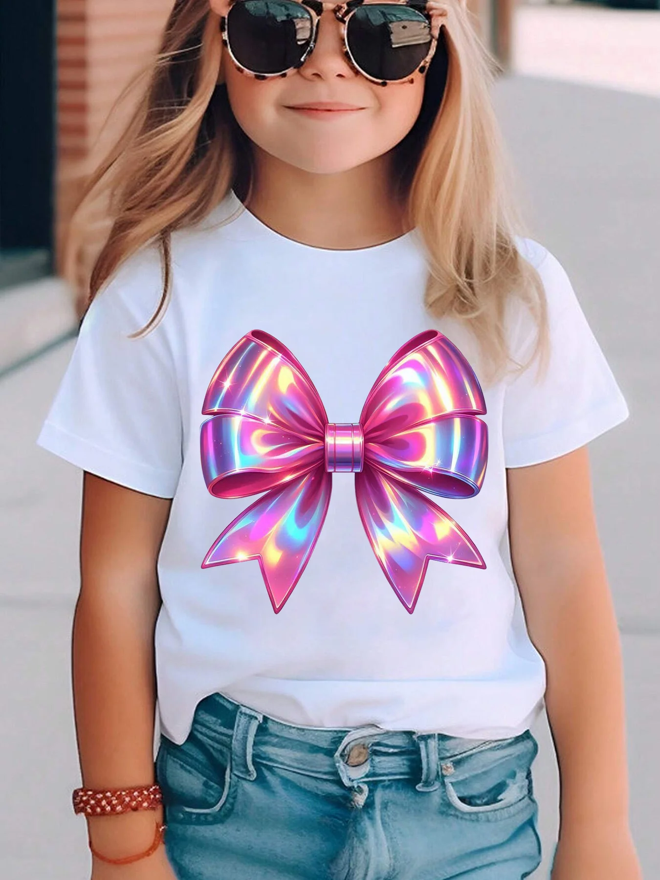 تي شيرت بناتي عصري بأكمام قصيرة، قميص كاجوال متعدد الاستخدامات مطبوع بنمط الفراشة، لطيف وغير رسمي. #2