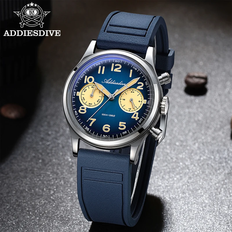

ADDIESDIVE 38mm Men Watch 2025 New Chronograph 100m Waterproof Luminous Calendar Leisure Luxury Japan VK64 Quartz Wristwatch