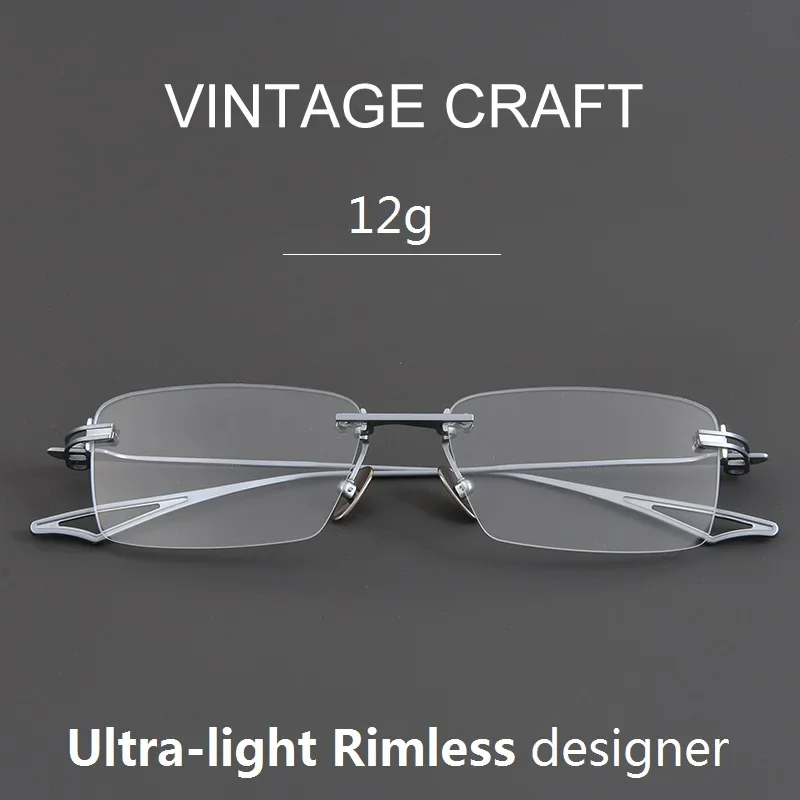 

Pure Titanium Square Glasses Frame Men Women Rimless Vintage Ultralight Fashion Eyeglass Optical Lens Myopia Eyewear Spectacles