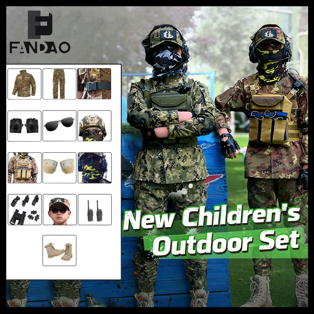 

Tactical Camouflage Outfits for Children Special Forces Long-Sleeved Uniforms for Girls Boys with Vest Belt for Outdoor Training