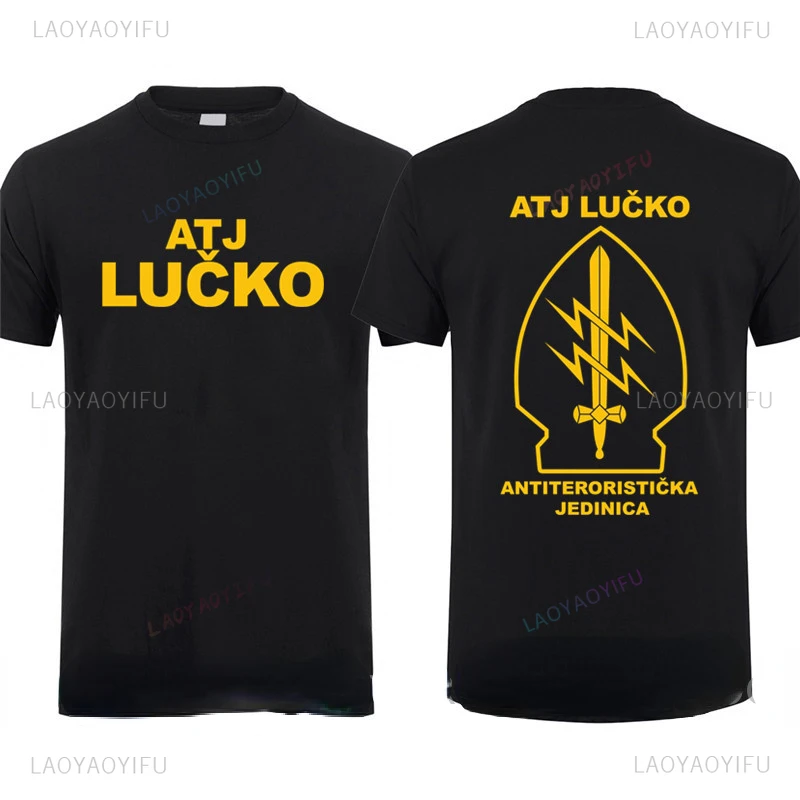 ATJ LUCKO Croatian Counter Terrorism Special Unit Force Tshirt Man Men Short Sleeved Tops Tee Shirt Summer Cotton Short Sleeve