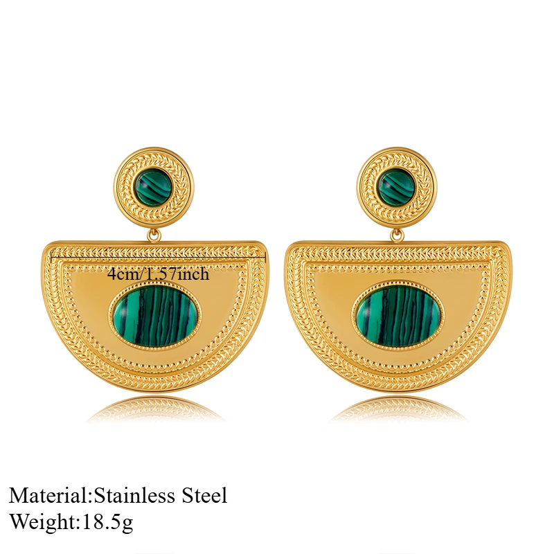 PRISCA | Women Big Earring Stainless Steel Natural Stone Luxury Party Jewelry Vintage French Style