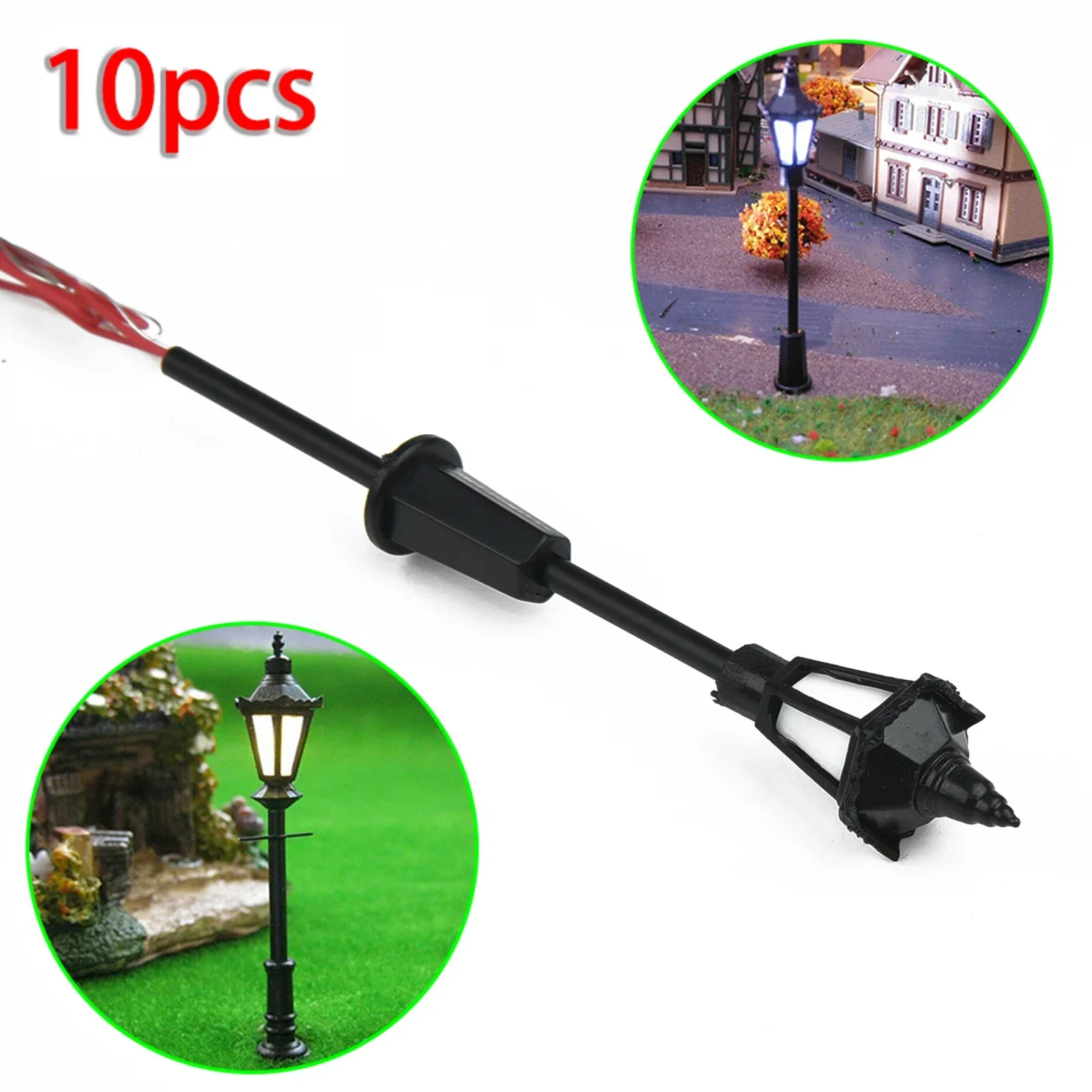 10Pcs Model Street Lights Scale 1:75 Railway 3V LED Lamppost Patio Lamps Artificial Miniature Decoration Building Landscape