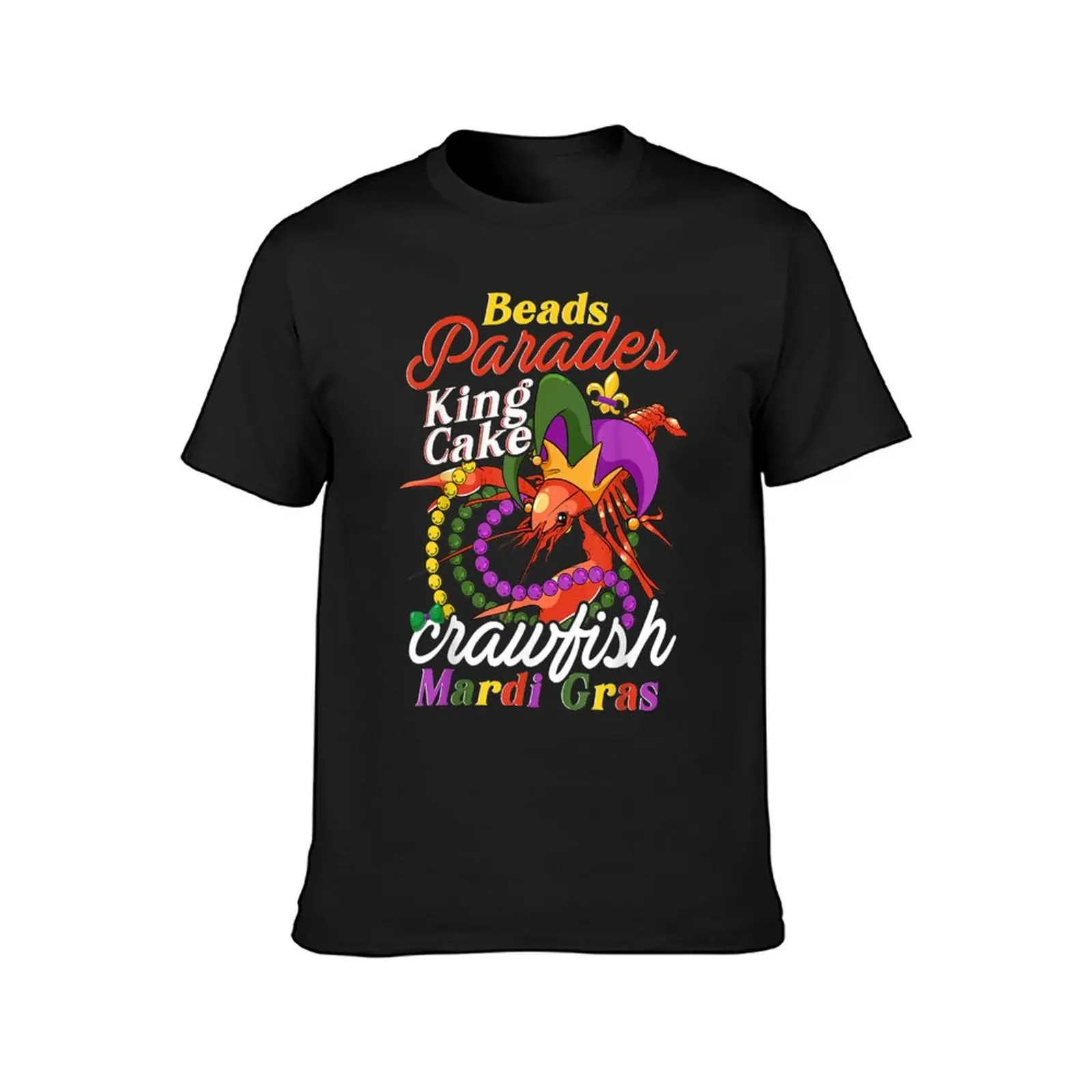 Crawfish With Jester Hat & Bead Necklaces Funny Mardi Gras T-Shirt plus sizes vintage big and tall t shirts for men