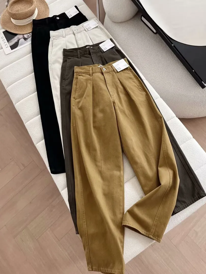 

Джинсы WMXZ 2024 осенние широкие джинсовые брюки в стиле ретро с плиссировкой, с высокой талией, длинные, повседневные, для женщин