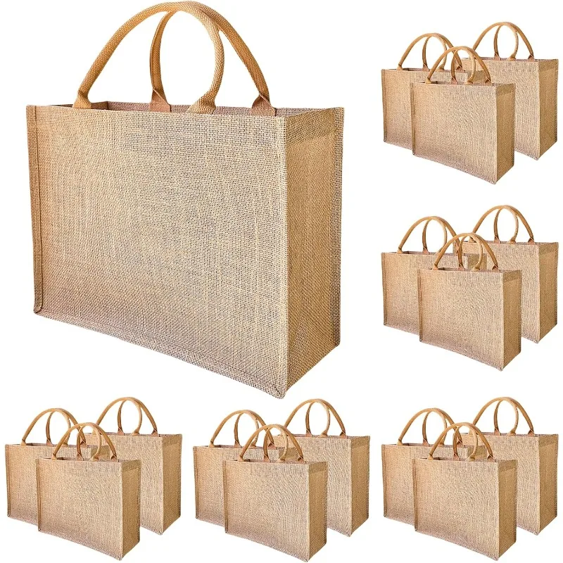 15 Pcs Jute handbag burlap tote bags Travel holiday Wedding Bridesmaids welcome bags Party Holiday Women's gifts Handmade