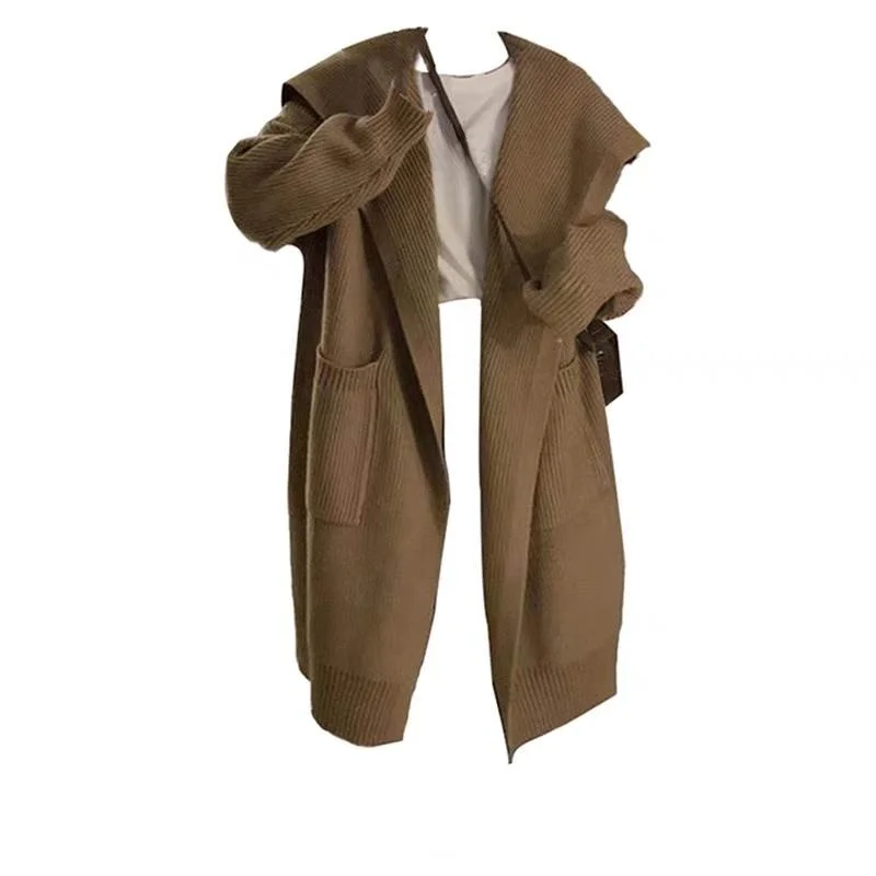 

Extra Large 200 Pou Women's Knitted Cardigan Medium Length Lazy Sle Outerwear Faionable plus Size Winter Coat