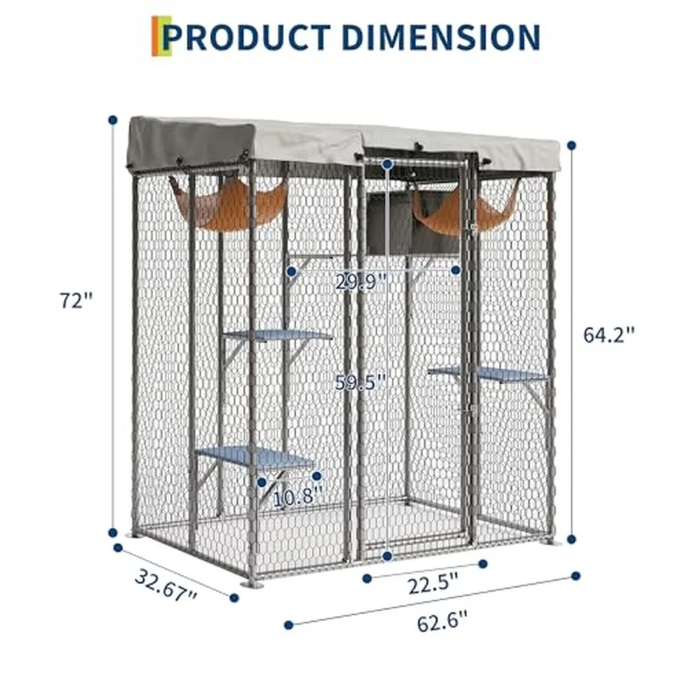 Large Outdoor Catio Cat Enclosure 63''W Metal Cat Patio Waterproof