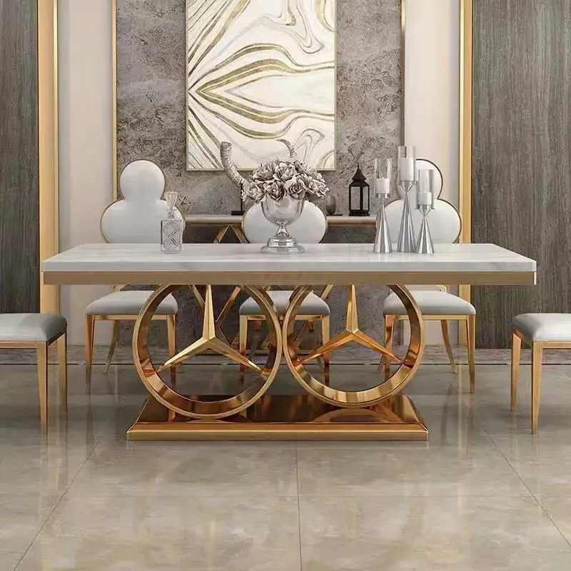 

z Luxury Royal Design Gold Metal Dining Table Set Home Furniture Dining Room Modern Marble Metal Dining Table