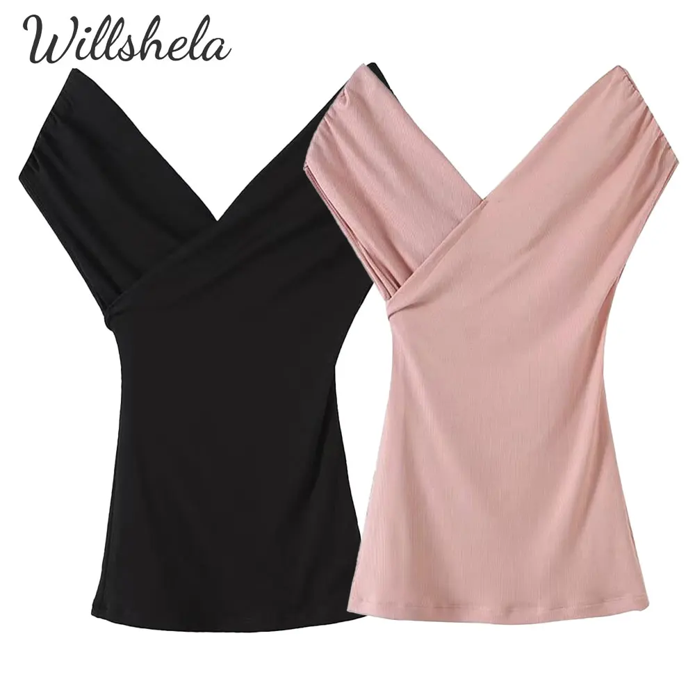 

Willshela Women Fashion Solid Lyocell Tops Tank V-Neck Sleeveless Female Chic Lady Casual Mujer Camisole