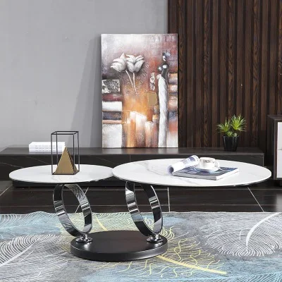 Modern rock board size round coffee table combination Italian minimalist living room small apartment stainless steel marble rota