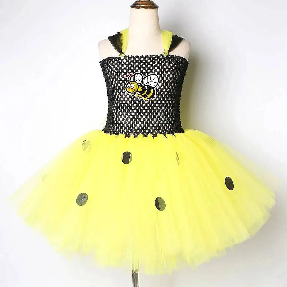 Yellow Honeybee Costumes for Girls Bumble Bee Tutu Dress with Wings Kids Birthday Halloween Outfit Children Little Bee Clothes