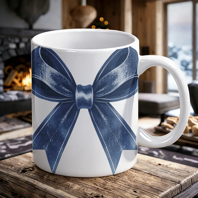 

Cup & Mug Set, Blue Bow ceramic mug, coffee mug, milk cup, office tea cup, drinking cup, gift for friends, not easy to fade