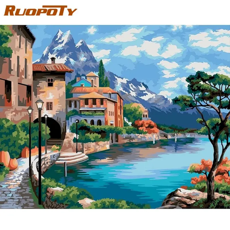 

RUOPOTY Frame Painting By Number For Adult Harbour Landscape Drawing On Canvas Painting For Home Decoration 60x75cm