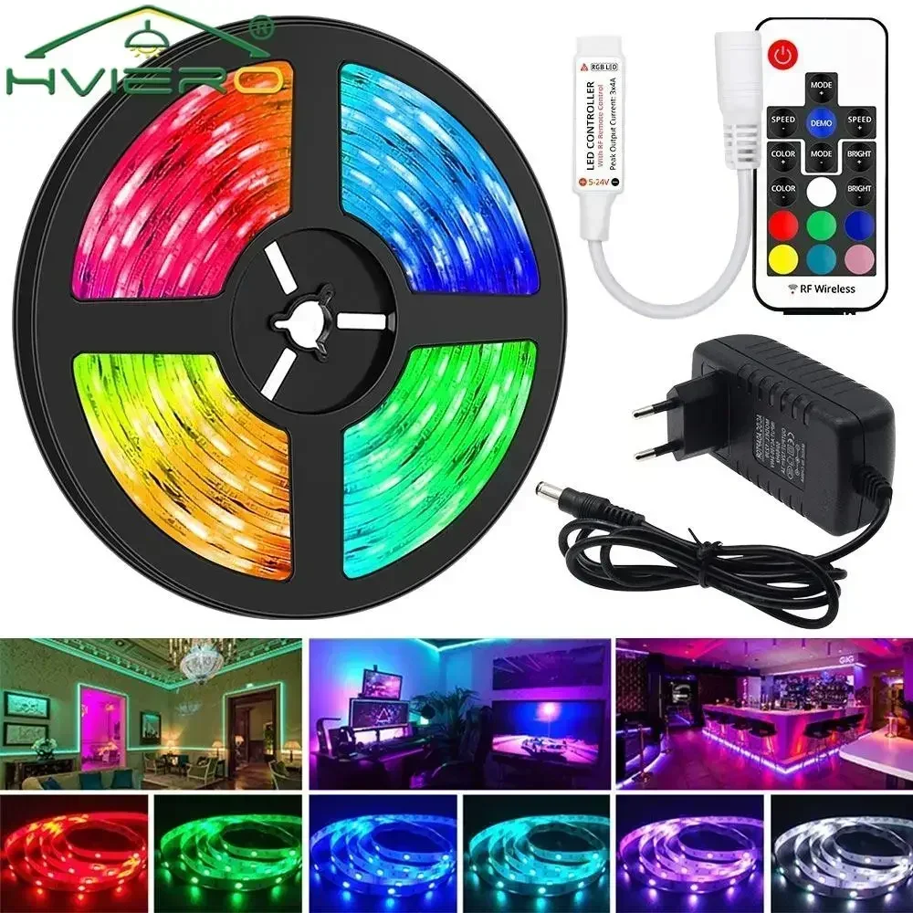 

Светодиодная лента 2835 RGB Lights 10M Настенный светильник Неоновая гибкая лента в полоску 12 В Диодная лента ИК-контроллер Адаптер Цвет для подсветки телевизора