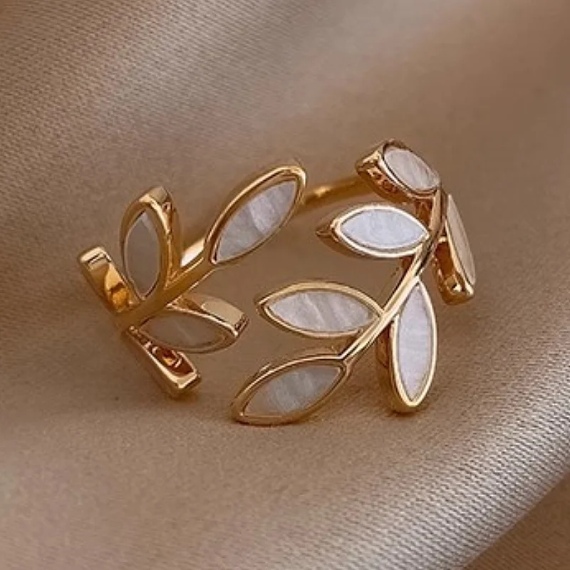 Huitan Ästhetische süße weiße Emaille zweigförmige Öffnungsringe für Frauen, Party, Alltag, Hochzeit, vielseitige Accessoires, Schmuck, Geschenk