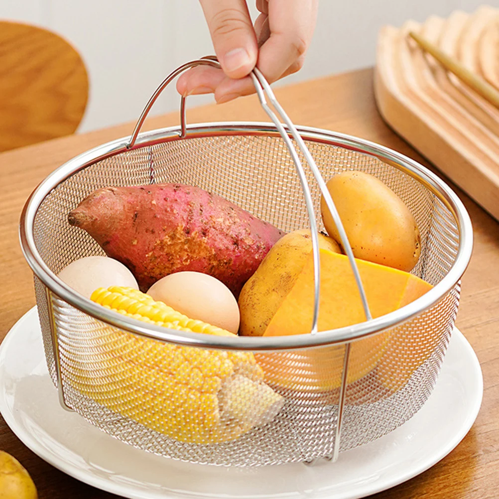 

Stainless Steel Steamer Basket Vegetable Drain Fruit Strainer Filter Pasta Drainage Fine Mesh Long Lasting Hardness Practical