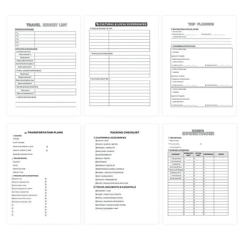 Reisetagebuch für Frauen, laminierter Einband, liniertes Checklist-Notizbuch mit Aufbewahrungstasche, Mehrzweck-Urlaubsplaner für