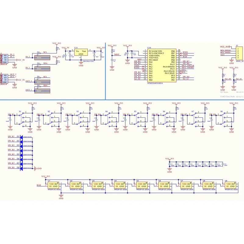 Блок кнопок M5stack Byte с 8-позиционным тактильным переключателем, входной блок STM32 RGB Light для управления умным домом Iot