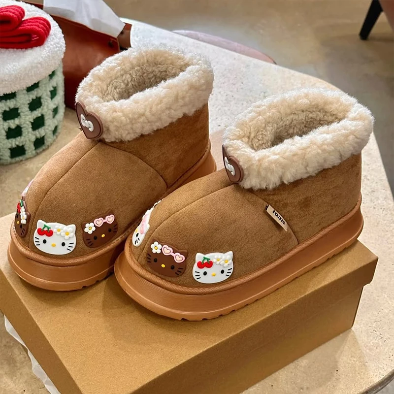 

Sanrio Hello Kitty Campus Boots Cute Cartoon Thick Bottom Mid Short Tube Boots Women's Winter Warm Shoes Birthday Christmas Gift