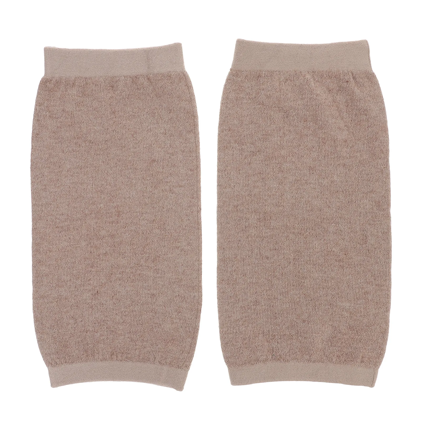 2Pcs Warm Knee Support Short Sleeves Cashmere Elastic Weave Protector Sports Knee Pad Size Tan for Running