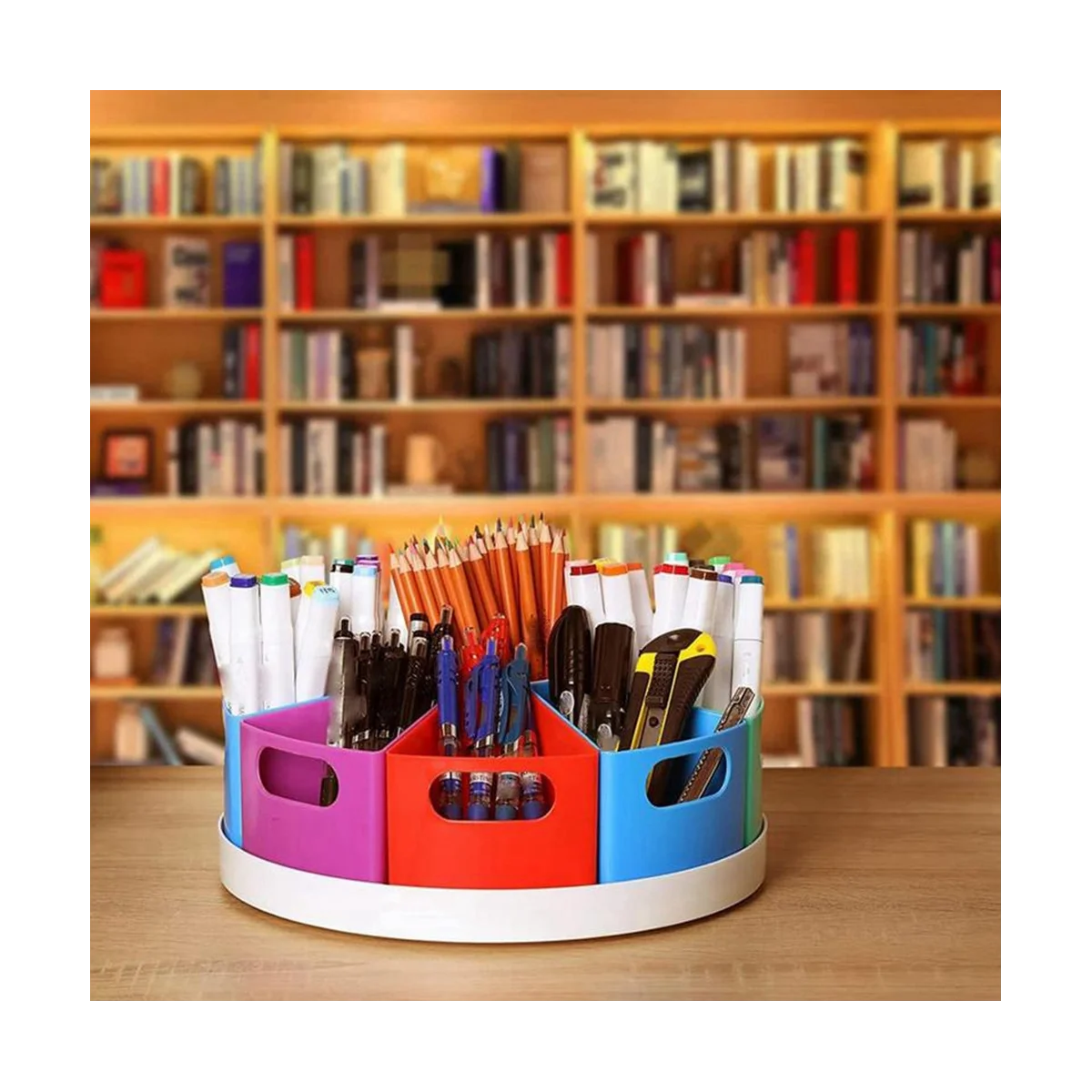 Desk Organizer for Kids Colorful Rotating Organizer Desk Organiser Pen Holder with Removable Bins