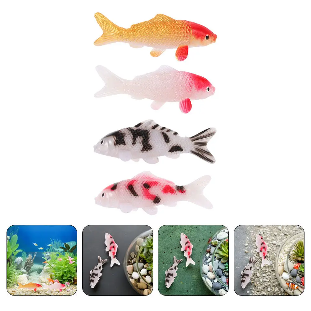 

Набор из 4 миниатюрных рыбок кои: реалистичные искусственные золотые рыбки для аквариума, настольного декора и сказочного сада