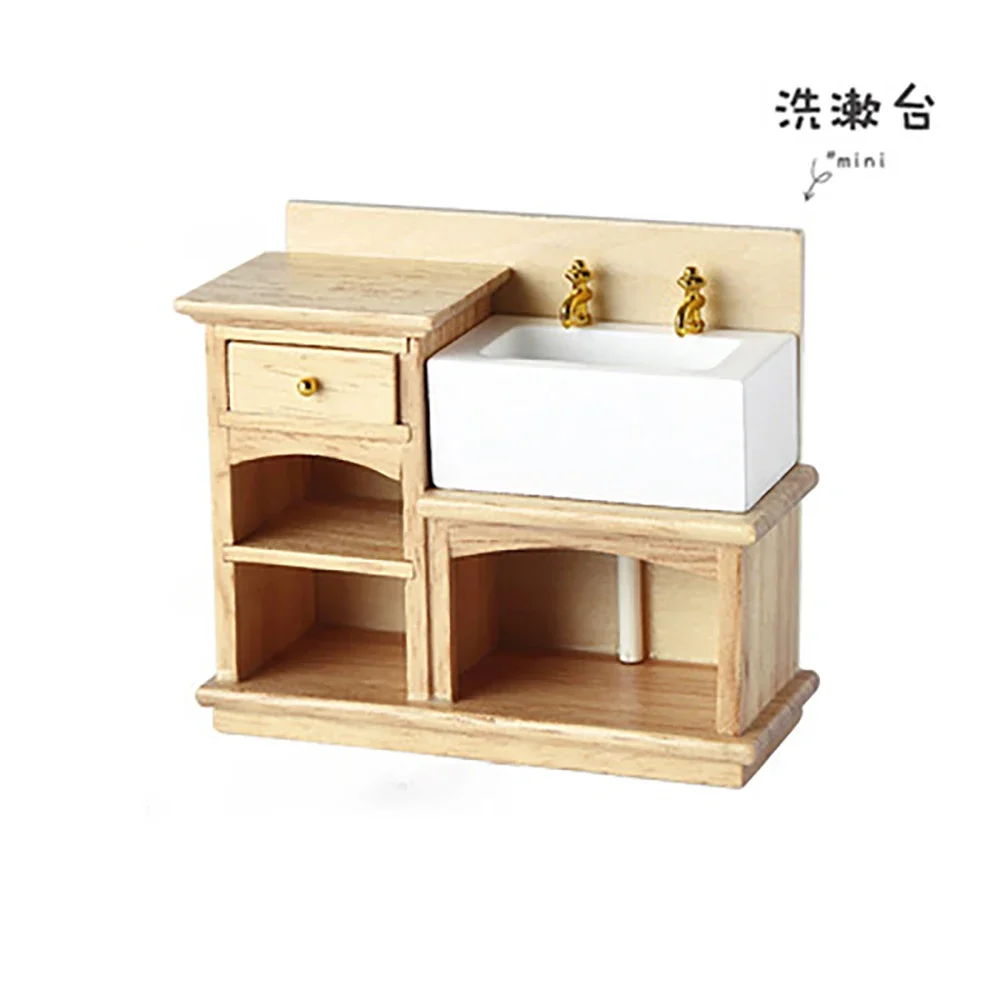 1Pcs 1/12 Dollhouse Miniature Accessories Mini Wooden Wash Stand Model Washbasin Toys for Doll House Decoration