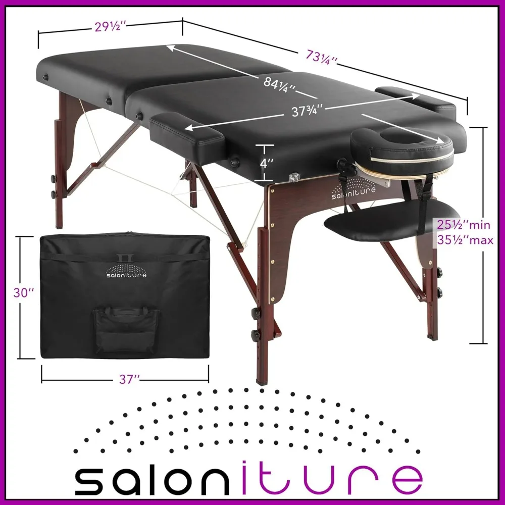 Lightweight Bi-Fold Memory Foam Massage Table with Reiki Panels - Includes Headrest, Face Cradle, Armrests and Carrying Case