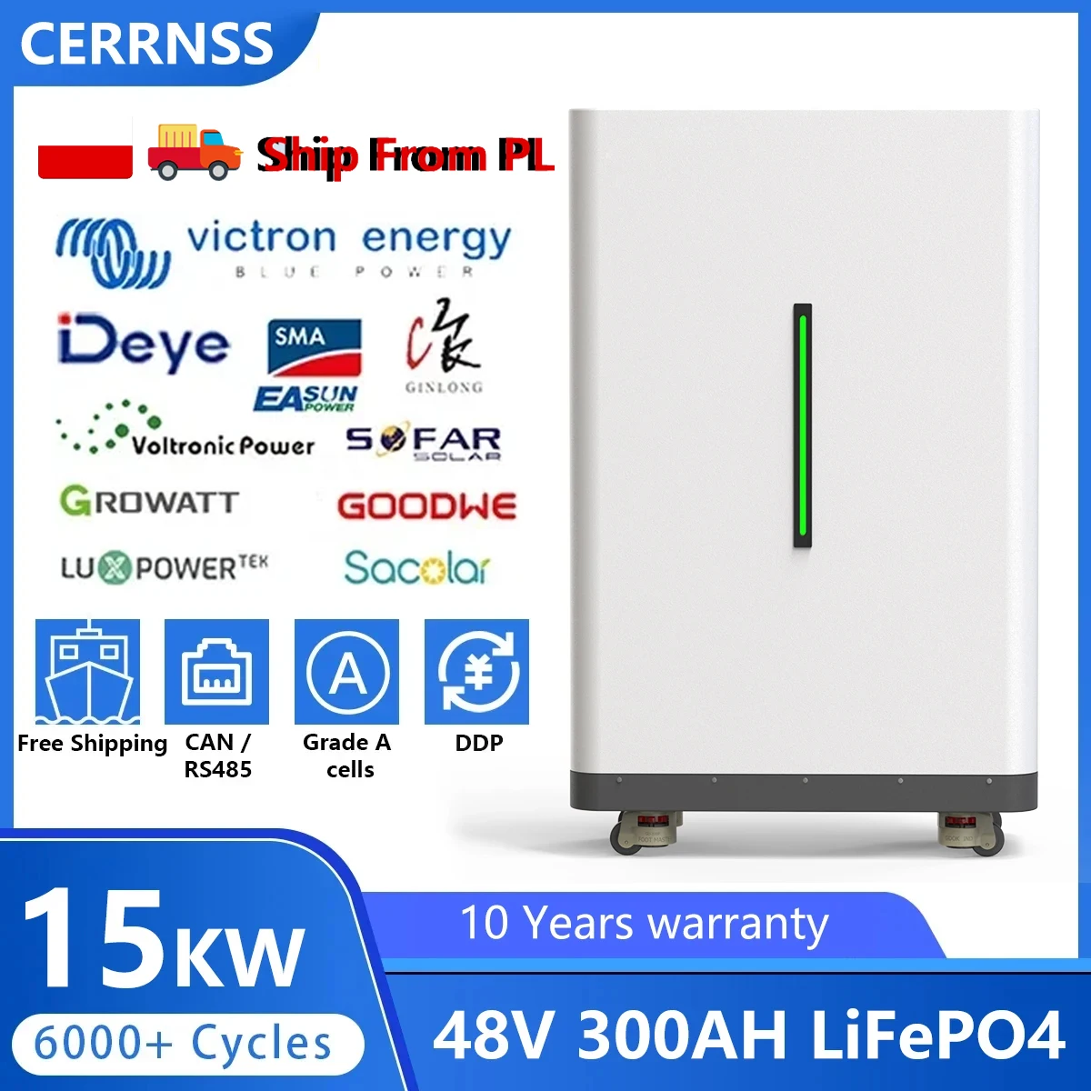 LiFePO4 48V 300AH 15KWH Batterij 51.2V 100AH 200AH 600AH Lithium Solar Batterij Oplaadbare Batterij 6000+ Cycli Voor Thuis opslag