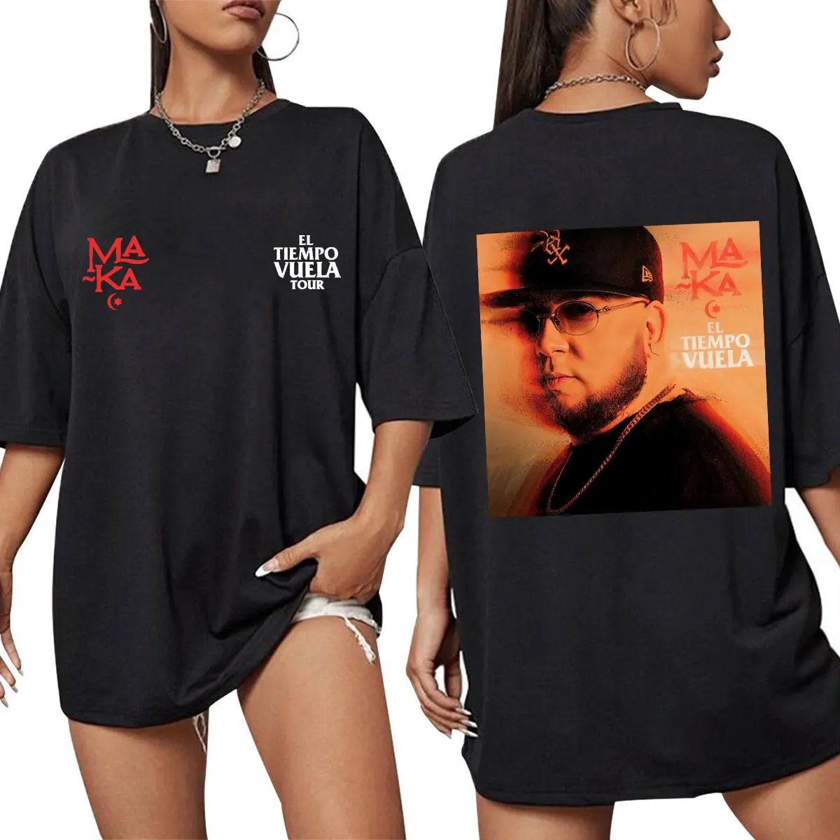 Camisetas de rapero Maka El Tiempo Vuela 2025 Tour para hombre y mujer, camiseta de moda de Hip Hop, camisetas de manga corta de algodón de verano, ropa de calle