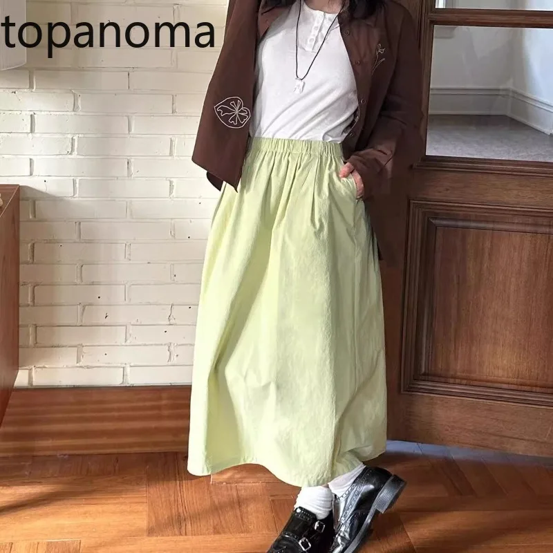 

Topanoma юбки-карго женские эластичные с высокой талией свободные с разрезом бутон весна 2025 модная однотонная длинная юбка женская повседневная милая