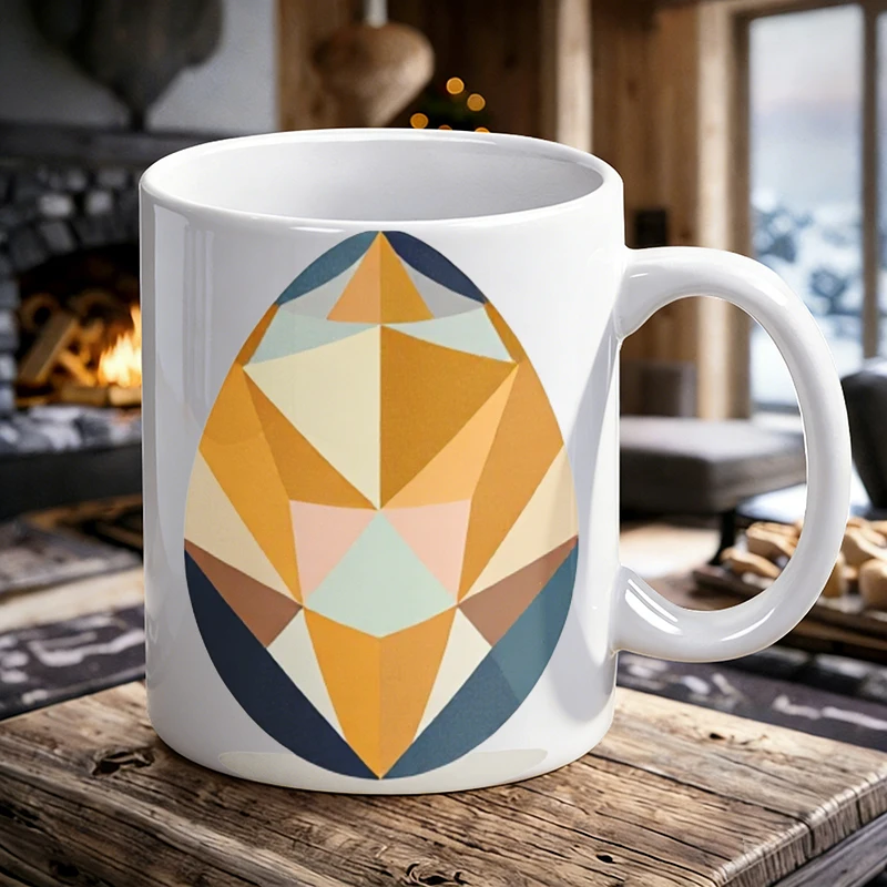 

Simple Geometric Easter Egg Ceramic Cup, Coffee Cup, Milk Cup, Office Tea Cup, Drinking Cup, Fade-Resistant, Gift for Friends