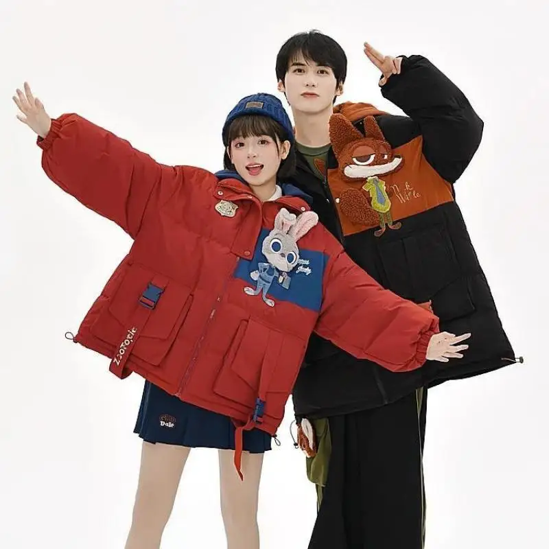 Winter Couple Cotton Coat Kawaii Sheriff Rabbit Cartoon Doll Thicken Keep Warm Students Outdoor Cotton Jacket Loose Cotton Tops