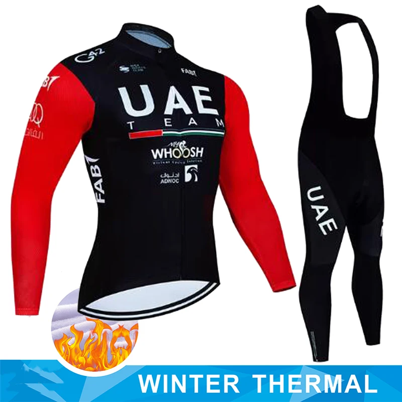 2024 UAE Winter Thermal Fleece Cycling Jersey Set Men Mtb Clothing Man Uniform Bicycle Clothes Complete Tricuta Bib Maillot Set