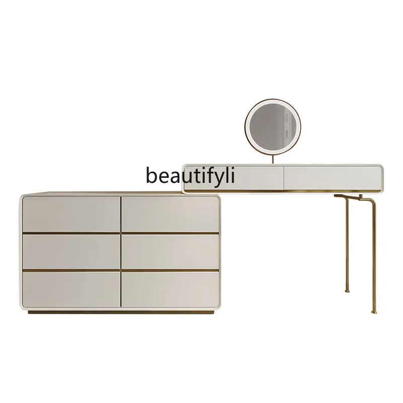 

Master Bedroom Dressing Table Storage Cabinet Integrated Makeup Table Modern Simple Small Cream Style Desk Retractable Corner