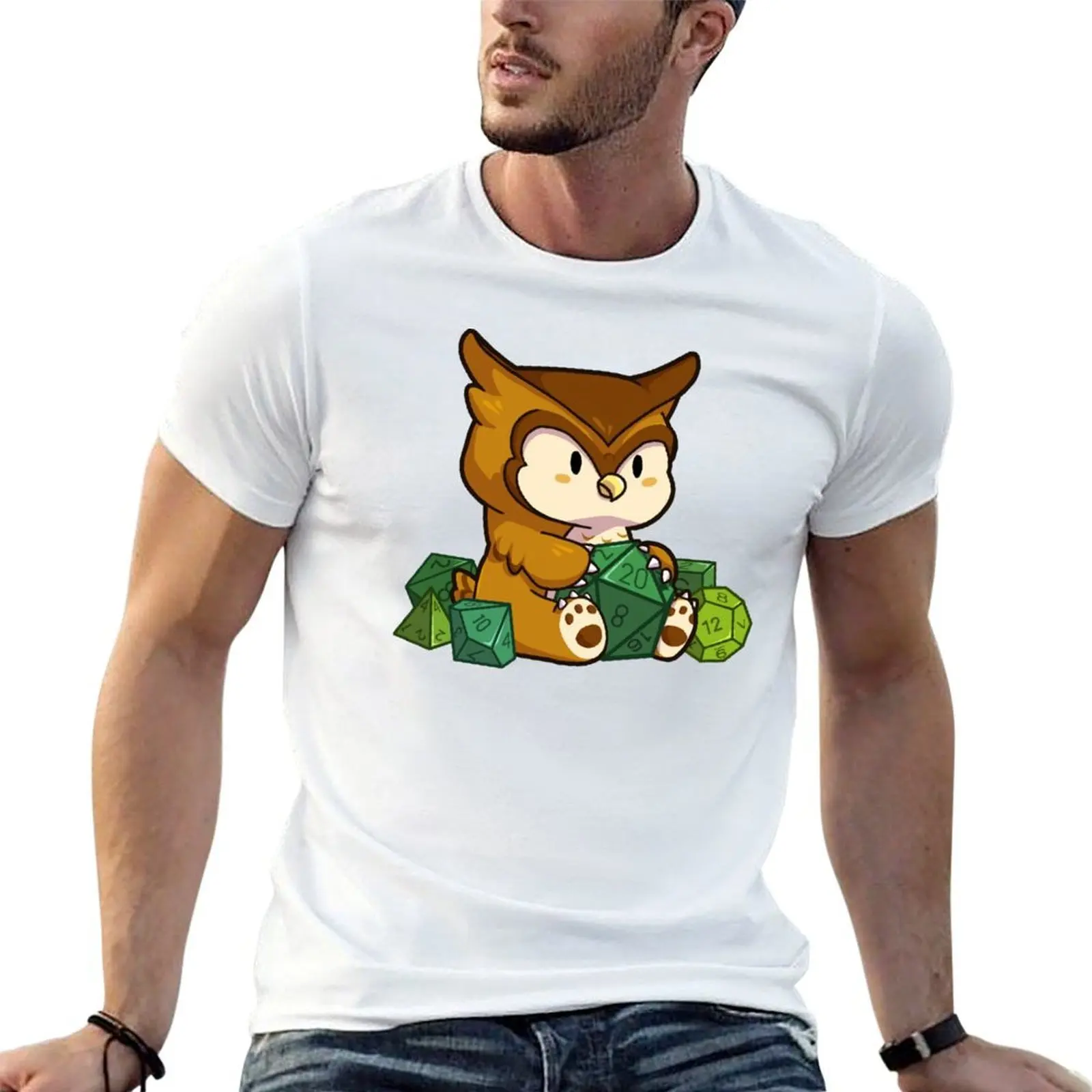 

Cute Owlbear with Dice T-Shirt man t shirt designer black cotton t-shirt plain for man package T-Shirt