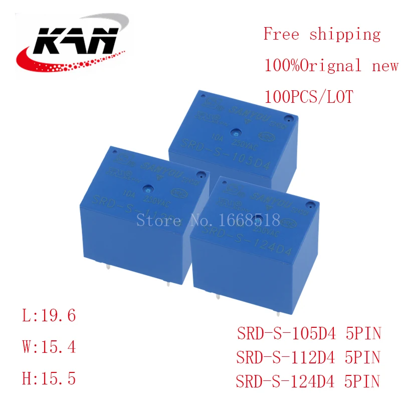 

Free shipping 100pcs Power relay SRD-S-105D4 SRD-S-112D4 SRD-S-124D4 5VDC 12VDC 24VDC 10A 250VAC T73 5PIN Original New