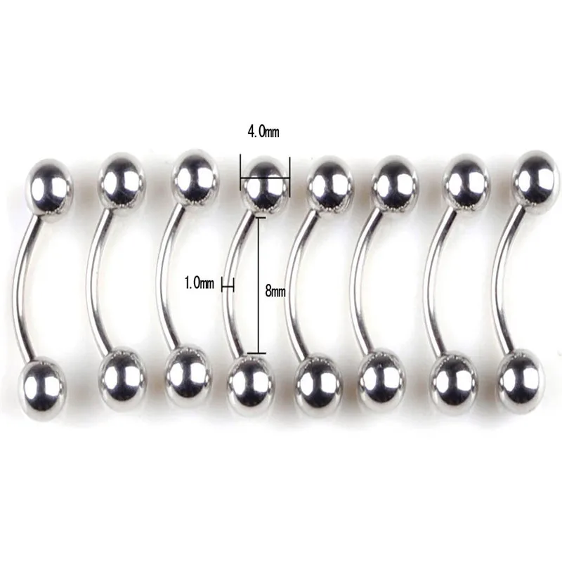10pcs Silver Tongue Ring Set, Body Piercing