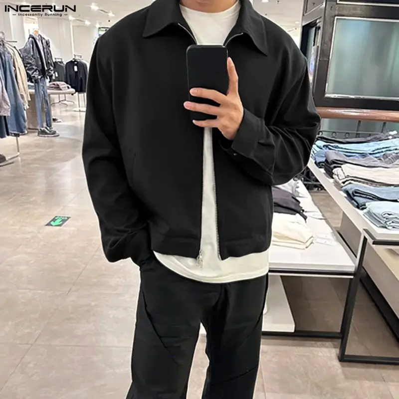 

INCERUN Men Jackets Solid Color Lapel Long Sleeve Zipper Male Thin Coats Streetwear Korean Style Fashion Casual Outerwear Men