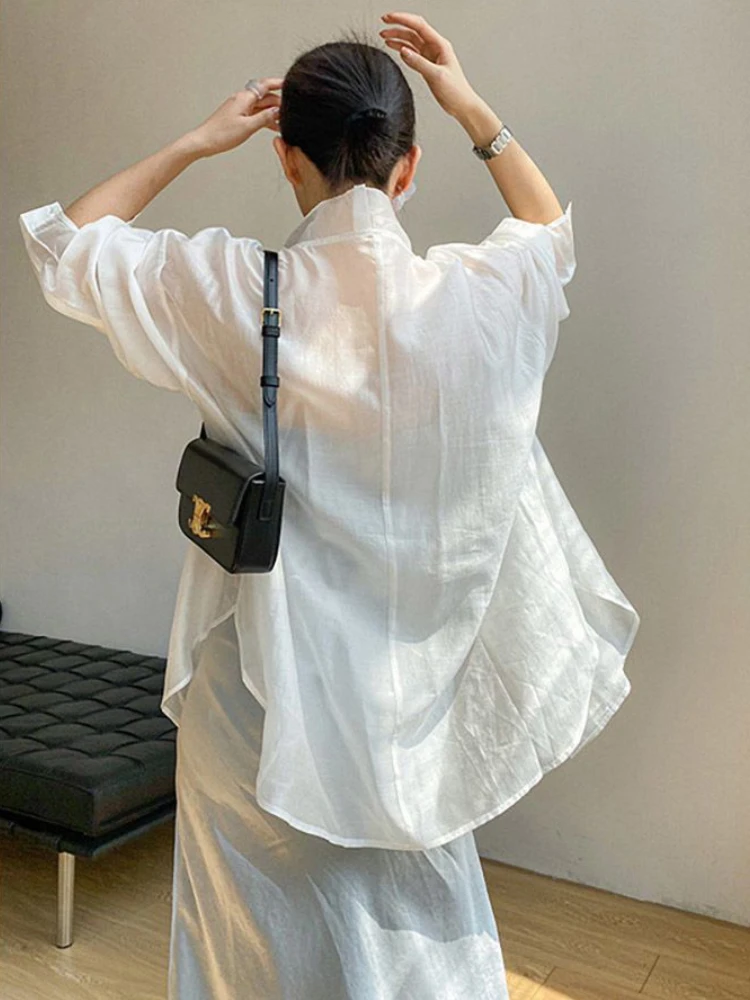 White Shirts Women Summer Sun-proof Thin All-match Sheer Casual Loose Lazy Korean Style Mature Streetwear Elegant Long-sleeve