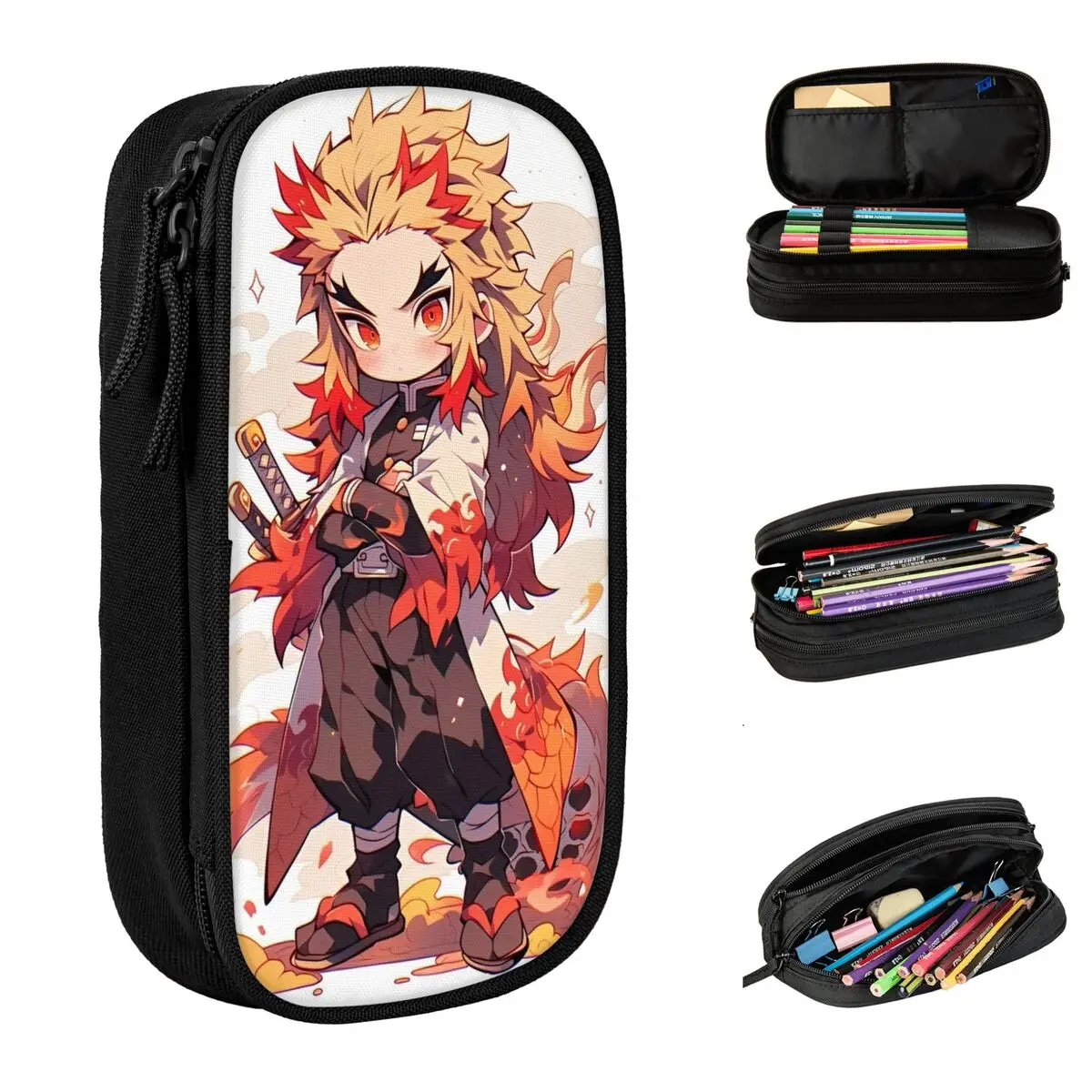 لهب هاشيرا كيوجورو رينجوكو مقلمة شيطان القاتل قلم رصاص الحقيبة القلم للطلاب حقيبة تخزين كبيرة مدرسة هدية القرطاسية