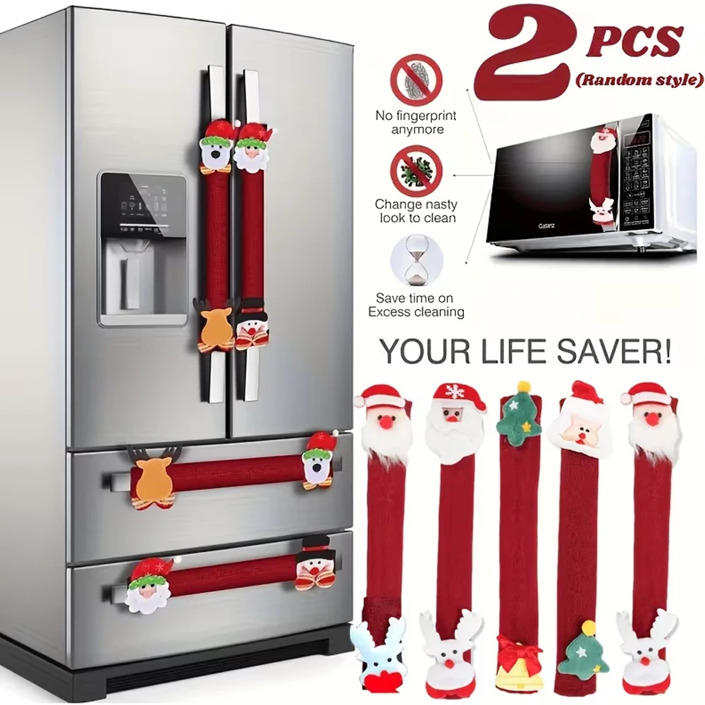 Gift Her/Him a Christmas Refrigerator Handle Protector Set of 2 - Suitable for Household Appliances Like Refrigerators, Microwaves, Dishwashers, Christmas Indoor Decorations, Holiday Party Supplies, Washable, Holiday Door Decorations (Random Styles)